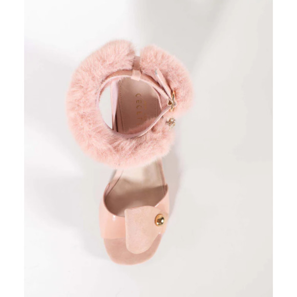 Plymouth Women's Paige Pink Faux Fur Ankle Strap Open Toe Block Heel Size 7.5 - Picture 5 of 12